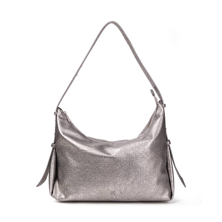 Silver vegan leather shoulder bag Fanny for wholesale by Excess Paris