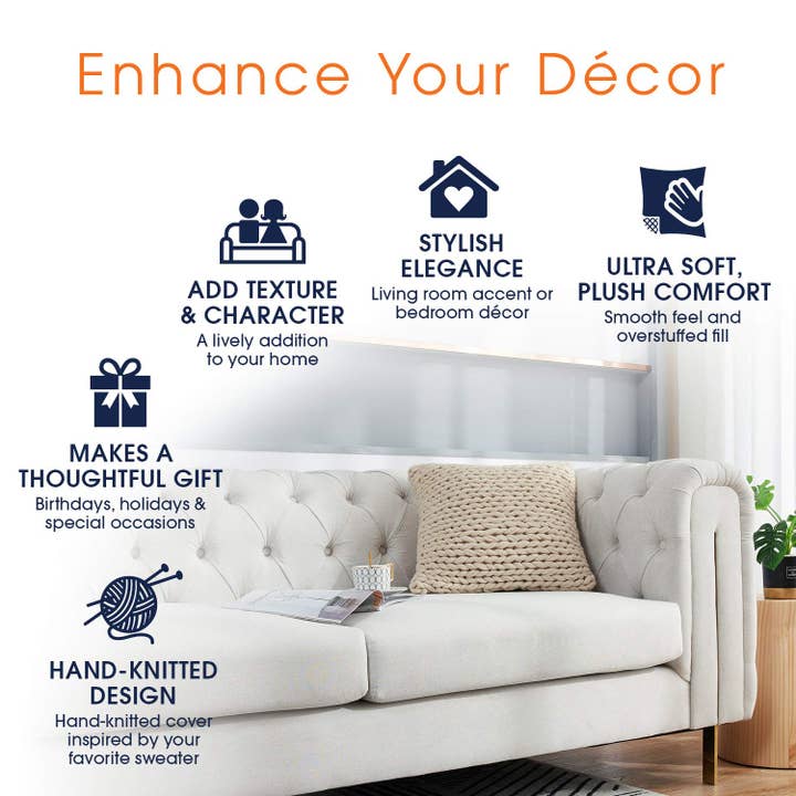 Cheer Collection 18" x 18" Knitted Throw Pillow for wholesale by Cheer Collection