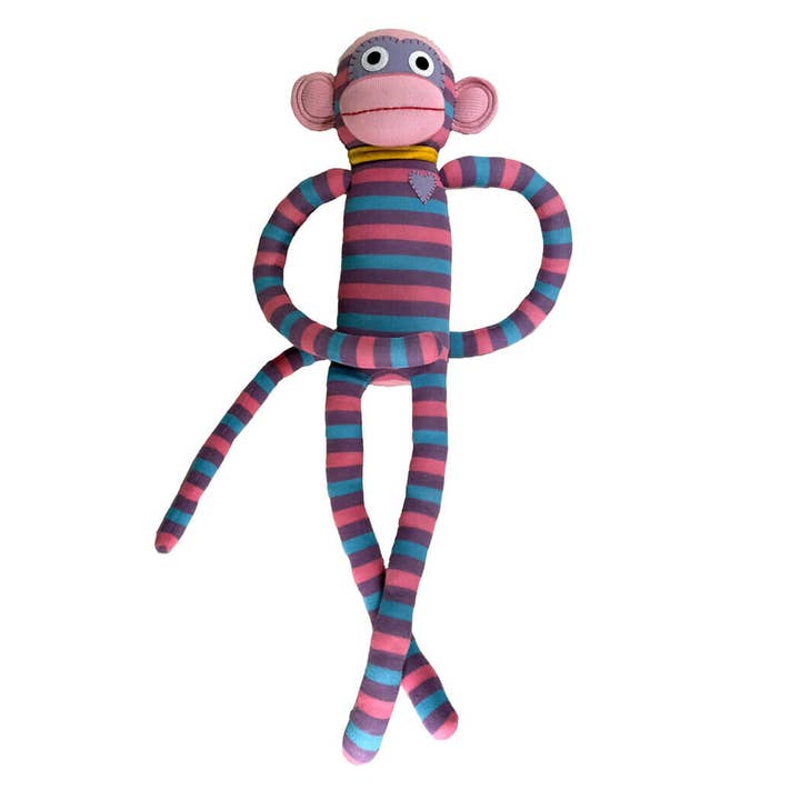 Meia fofinha de brinquedo macaco maxi stripes rosa/roxo por atacado de HickUps