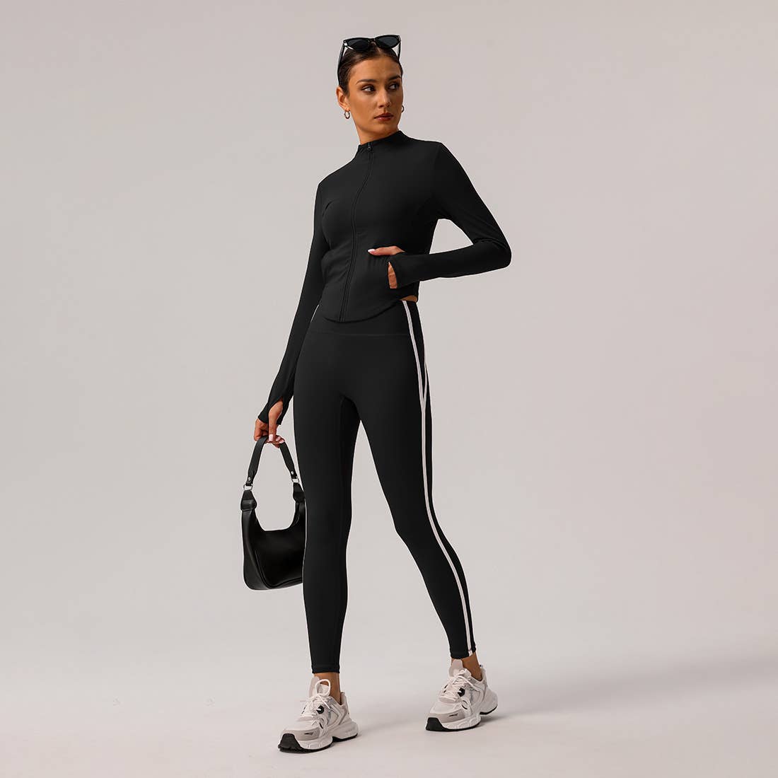 Sodalemon - Wholesale Activewear Set - Women's - Women Zipper Jacket Yoga Leggings Contrast Color 2 Pcs Set12
