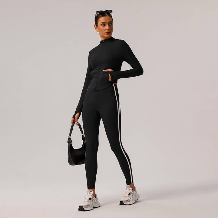 Sodalemon - Wholesale Activewear Set - Women's - Women Zipper Jacket Yoga Leggings Contrast Color 2 Pcs Set12