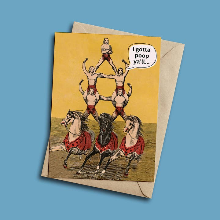 Pooping Acrobats Greeting Card for wholesale by Henny Penny Studio