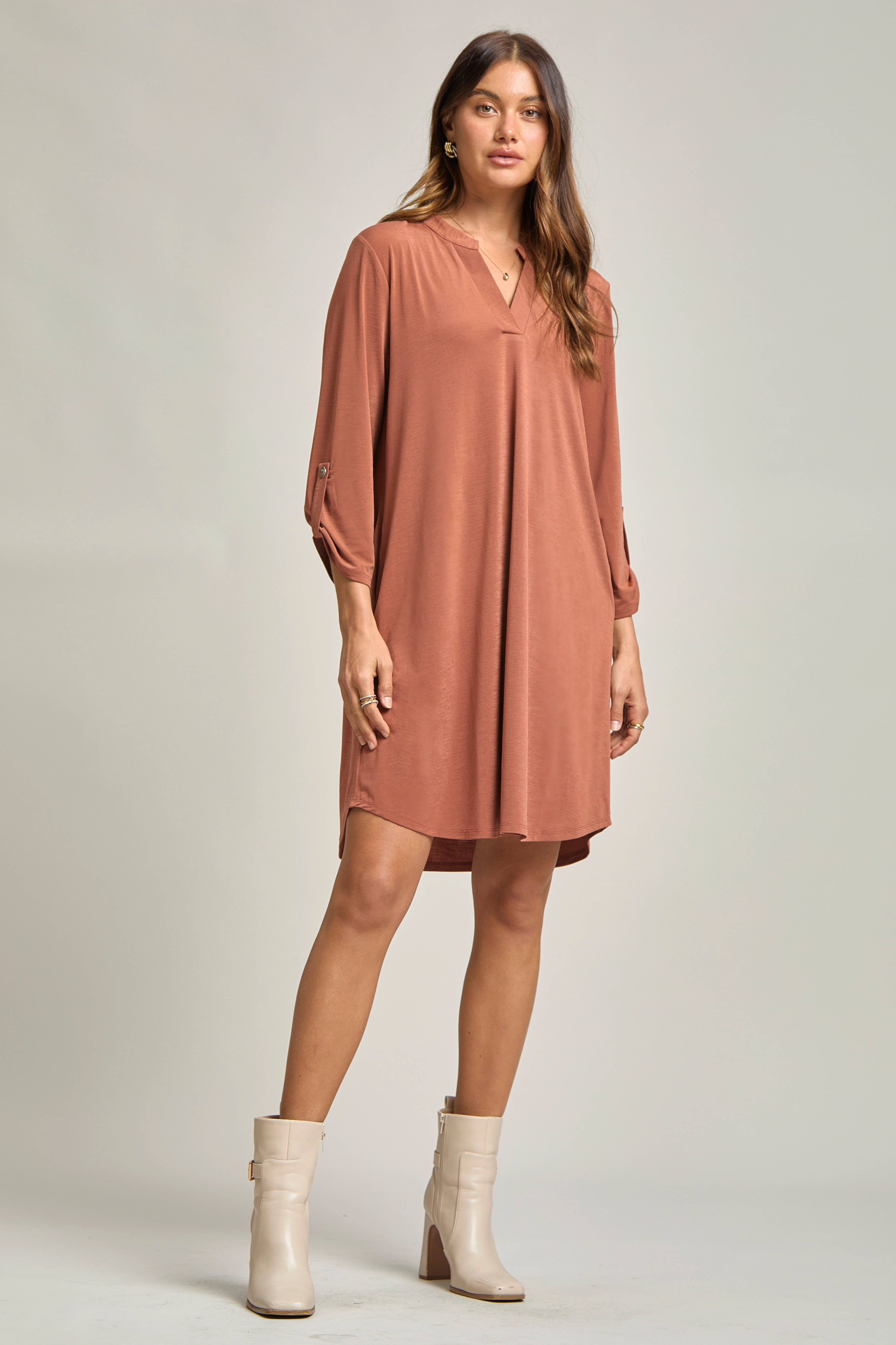 Dear Scarlett - Wholesale Dress - Women's - Solid A line 3/4 Sleeve Dress2