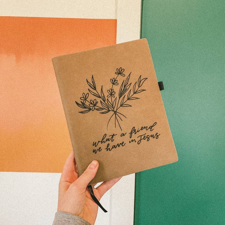 Written by Maria - Wholesale Journal/Diary - 'What a friend we have in Jesus' floral leather journal notebook