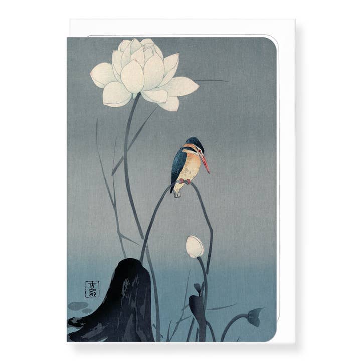 KINGFISHER AND LOTUS (C.1910): Japanese Greeting Card for wholesale by Ezen Trade