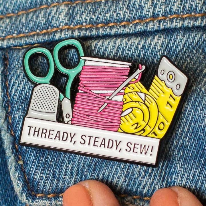 'Thready, Steady, Sew!' Enamel Pin Badge and other Purchase Wholesale enamel badge. Free Returns & Net 60 Terms on Faire trending on Faire.