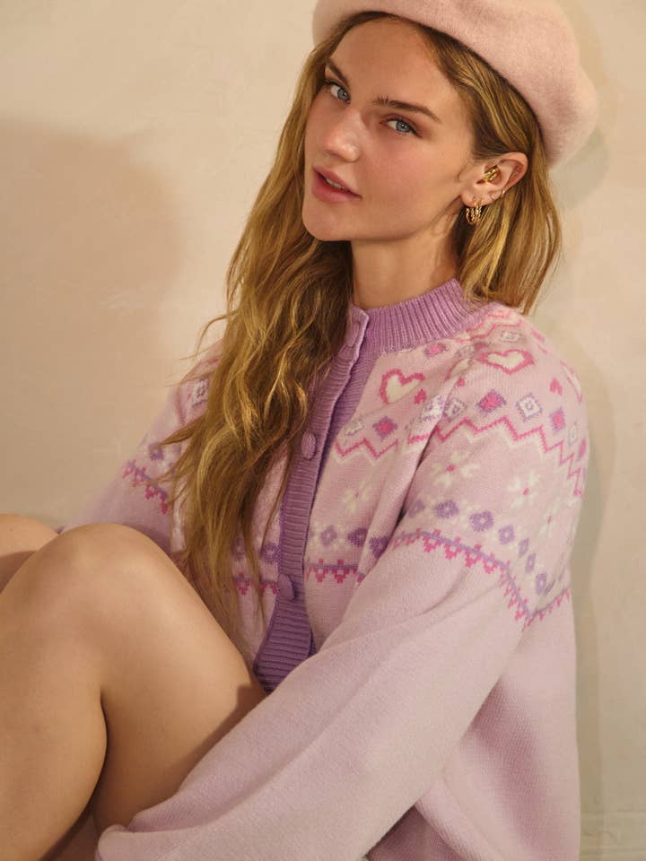 Sweet Heart Jacquard Knitted Cardigan for wholesale by Oddi