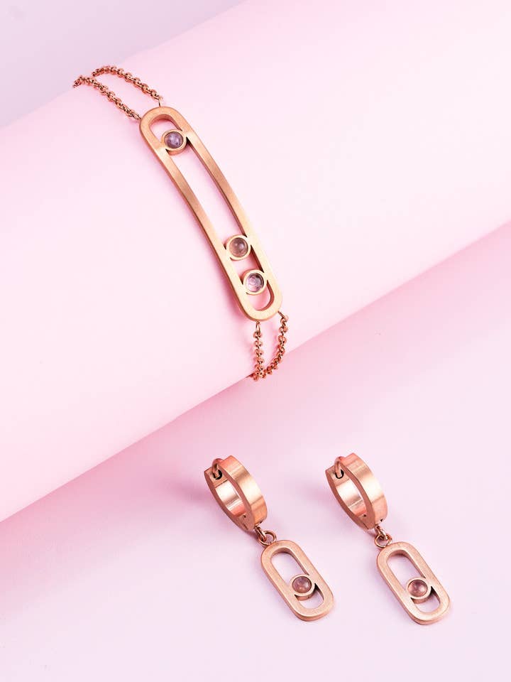 Armband en oorbellen in rose goud met paarse amethist pour la vente par Didyma