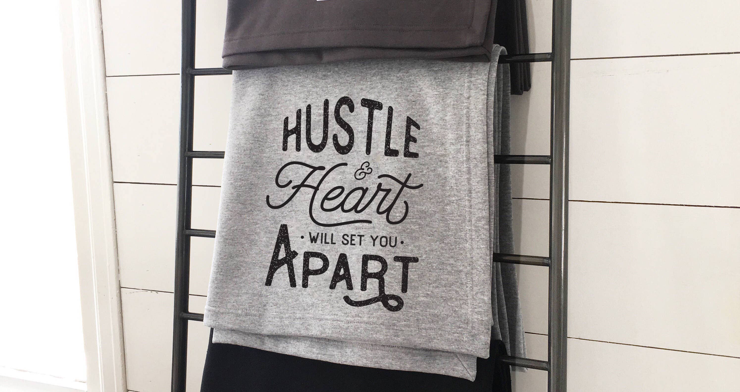 Athletic Grey Hustle and Heart Sweatshirt Blanket for wholesale on Faire2