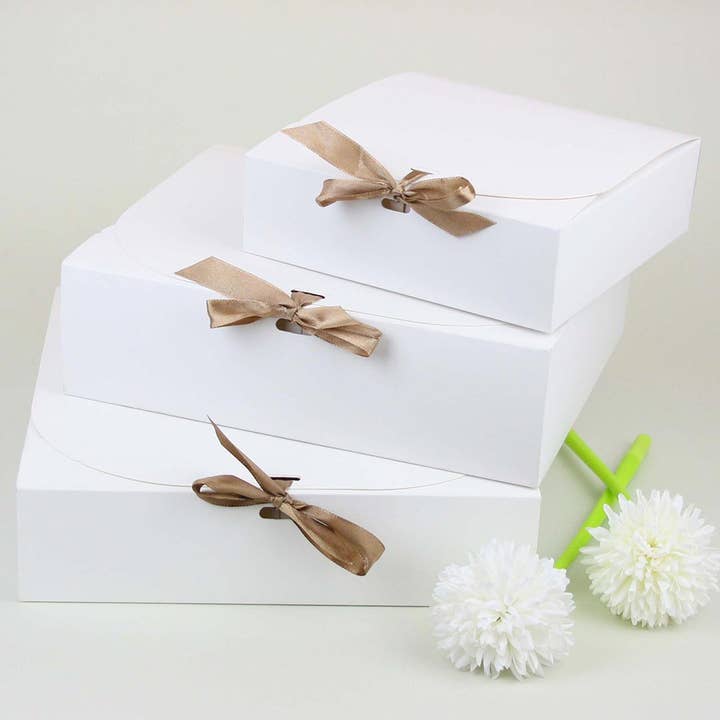 Emartbuy - Vendita all'ingrosso Confezioni regalo - Scatola Bianca con Nastro Fiocco Rosa Acceso-Confezione da 12-24 x 24 x 5 cm