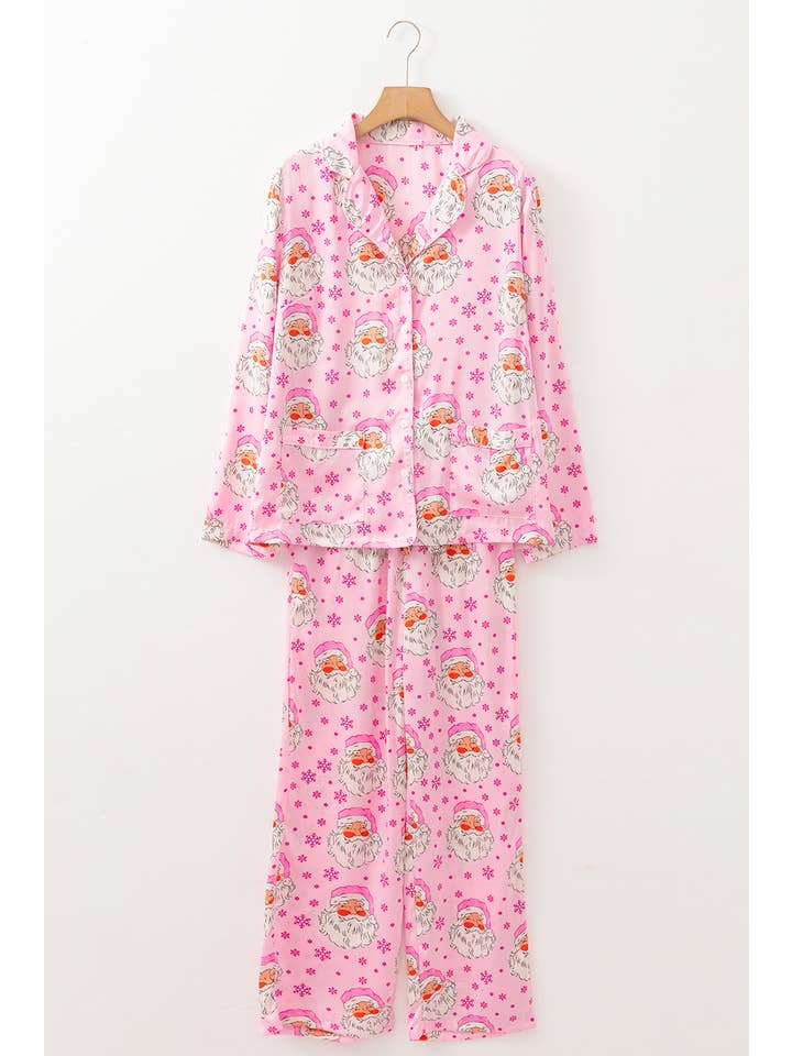 Pink Santa Claus Snowflake Long Sleeve Shirt Christmas Pajama Set for wholesale on Faire