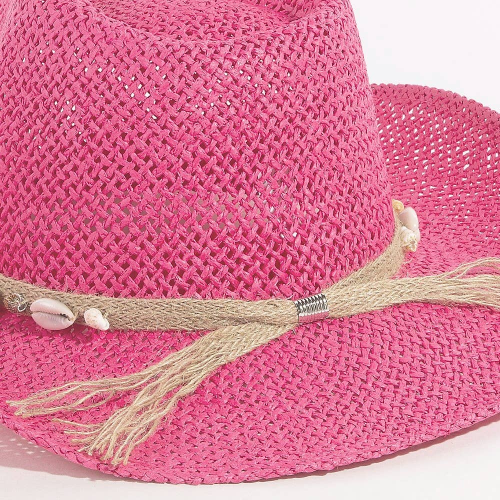 Collections by Fame Accessories – Engroshandel Cowboyhat - Dame – Cowboyhat med snor af stråflet og cowrie-skaller5