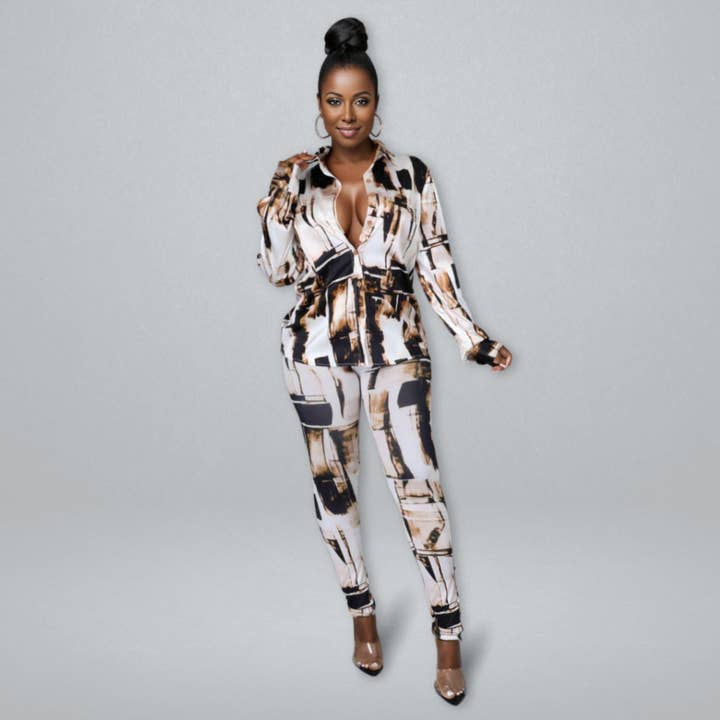 4XL bruine set met knoopsluiting | 4XL voor wholesale door PinktownUSA