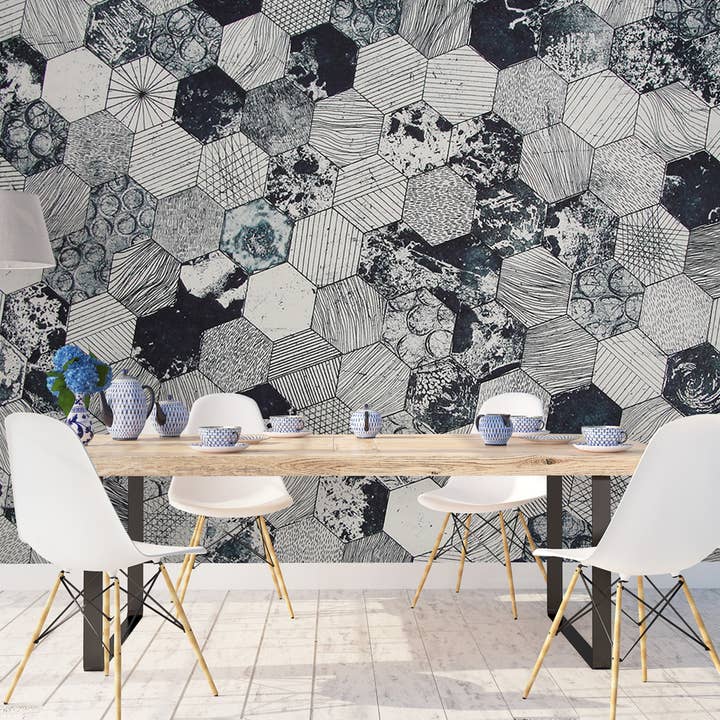 Abnehmbare Tapete mit dunklem geometrischem Muster, für den Großhandel von GK Home Decor