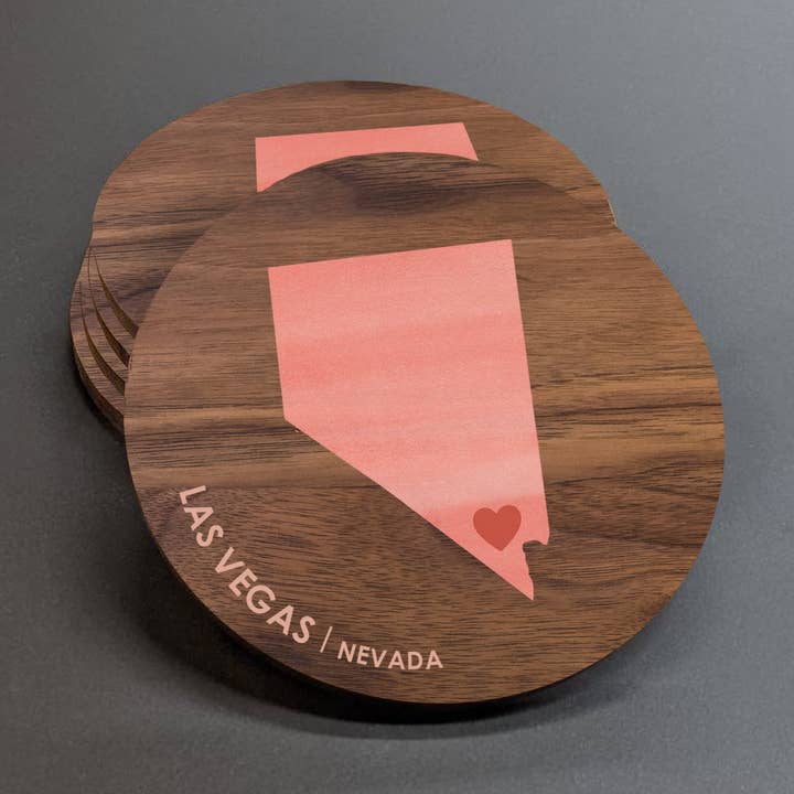 9th Letter Press - Wholesale Coasters - Maple Wood with Walnut UV Print - City and State Coaster0