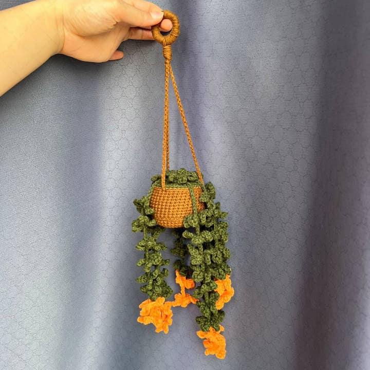 TOMOPOD LLC - Vente Breloque décorative pour voiture – unisexe - Pot de fleurs en forme de fougère en crochet, à suspendre à la main pour voiture2