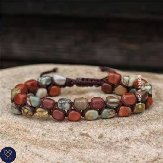 Nova Pulseira de Macramé com Contas de Jaspe Picasso, Pulseira Ajustável, Pedra Natural, Pulseira Boho, Pedra Preciosa de Ioga Tibetana, étnica, presente de aniversário por atacado de LND Bands