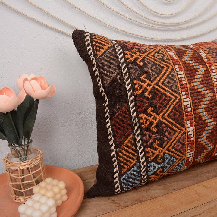 Vintage Kilim Sofa Pillow 20x28 Rustic Lumbar Cushion for wholesale by Kilim Pillow Decors