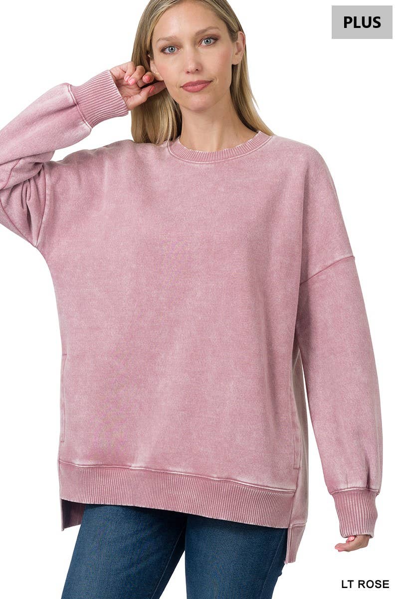 42POPS - Wholesale Sweatshirt - Women's - .Plus Acid Wash Fleece Hi Low Hem Pullover With Pockets6