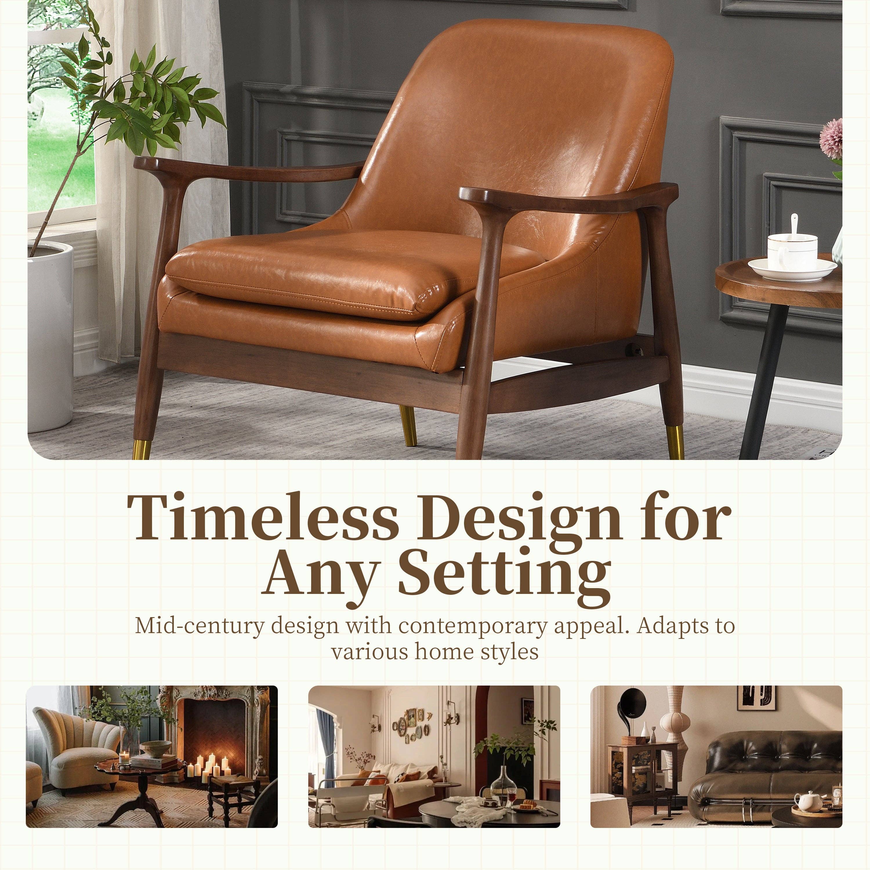BlakOutlet – wholesale Chair – Mid-Century Faux Leather Accent Chair with Cushioned Sea7