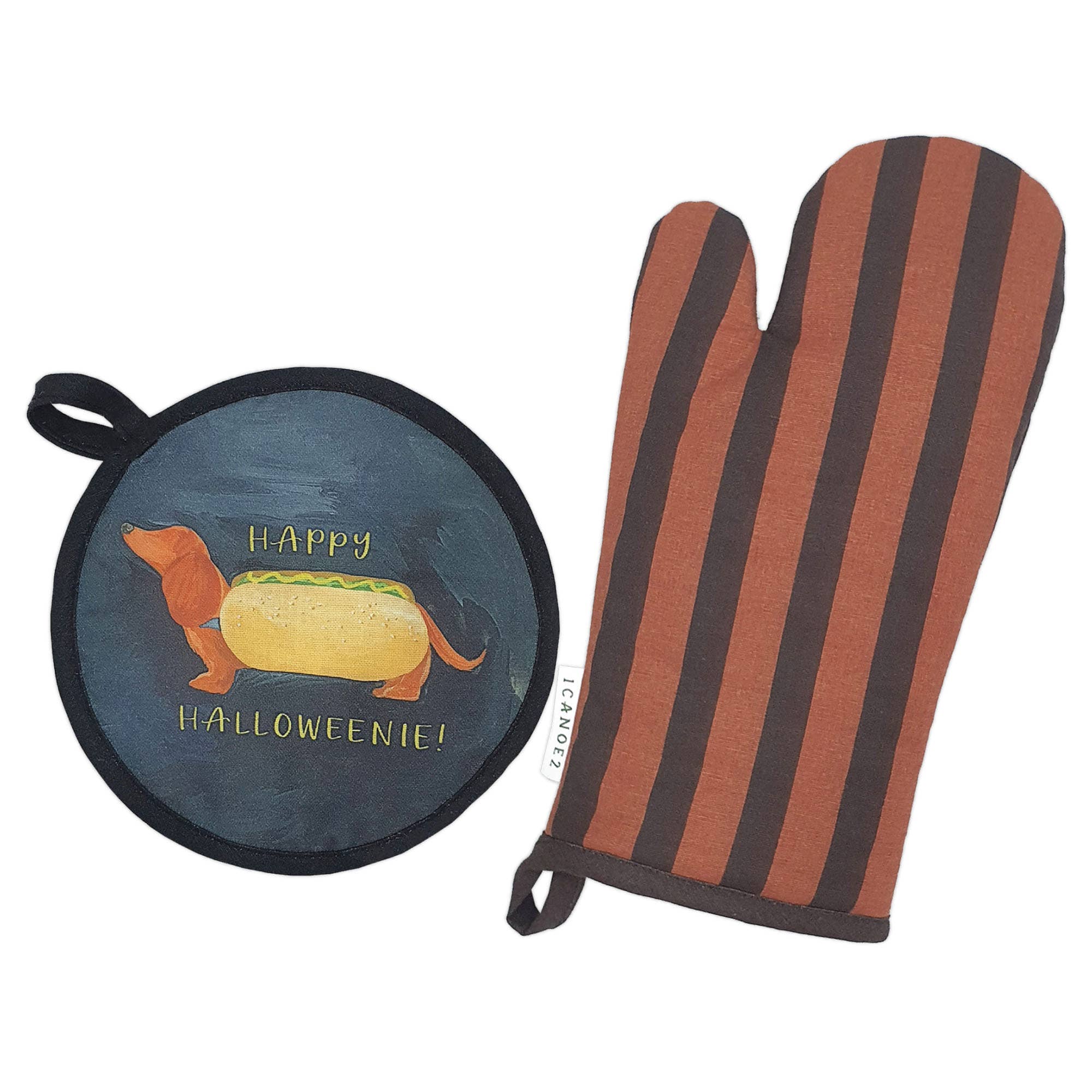 1canoe2 | One Canoe Two Paper Co. - Wholesale Oven Mitt/Pot Holder - Happy Halloweenie Dog Pot Holder Set2