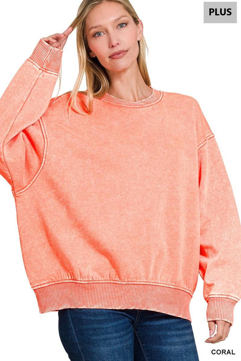 42POPS - Vendita all'ingrosso Felpa - Donna - ._ 0812 Plus Pullover in Pile Oversize Lavaggio Acido SI-2808118