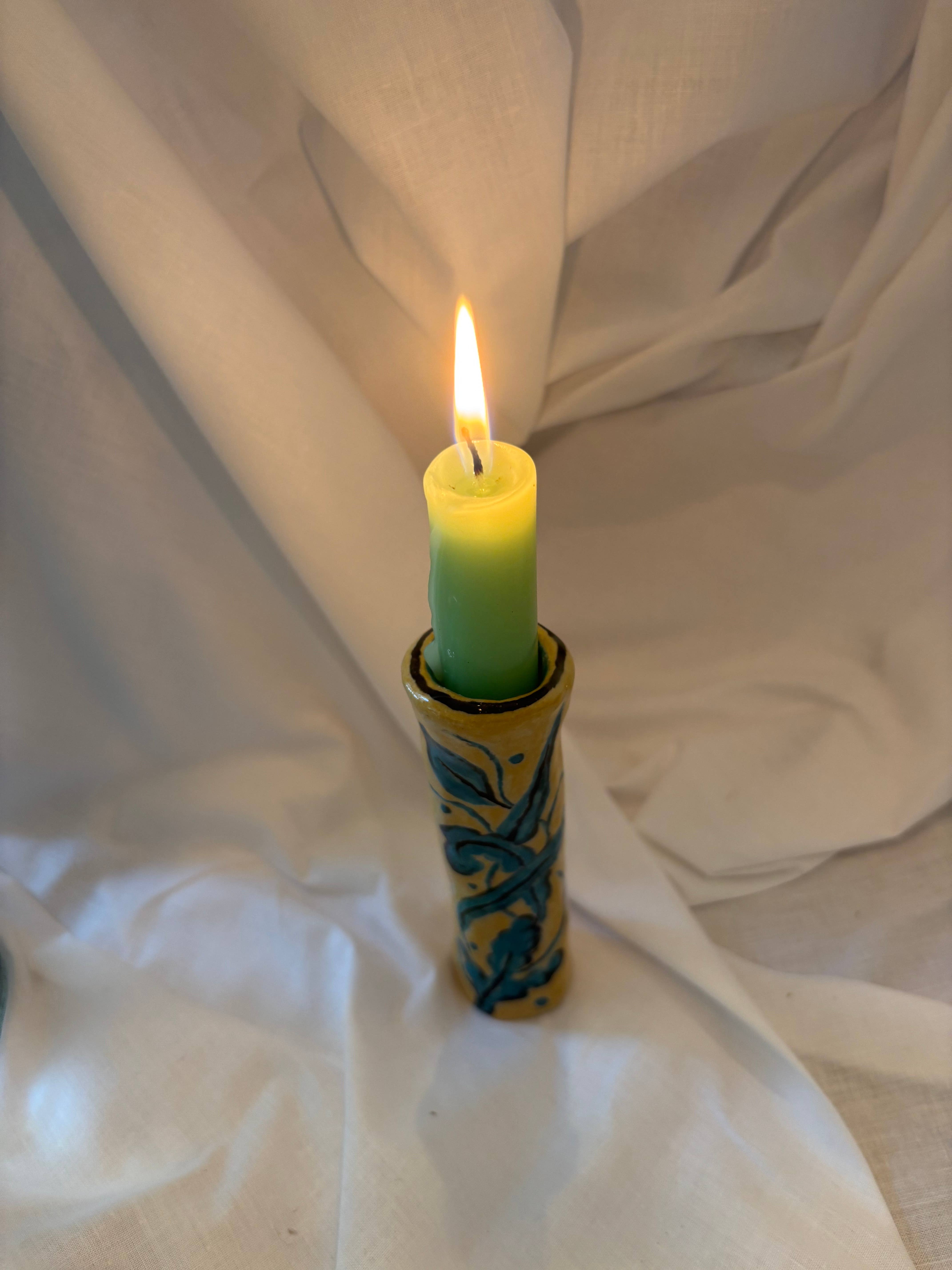 Tomekah George - Wholesale Candle Holder - Blue Flower Candle Holder, Handmade Ceramic , Candlestick 2