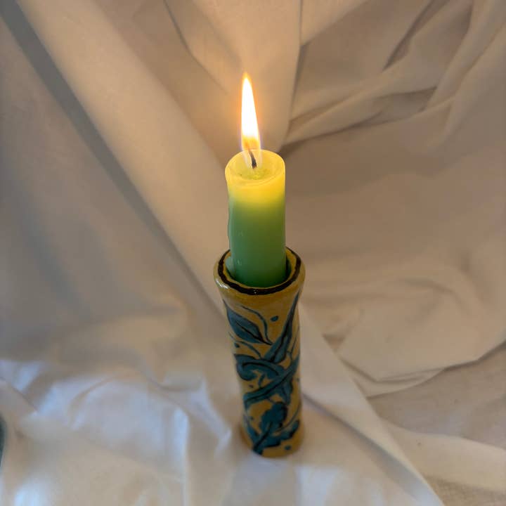 Tomekah George - Wholesale Candle Holder - Blue Flower Candle Holder, Handmade Ceramic , Candlestick 2
