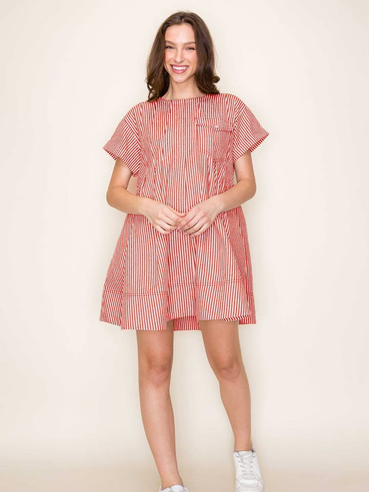 STRIPE SWING SHORT LOOSE FIT DRESS- SDD6375 for wholesale by Star Drop