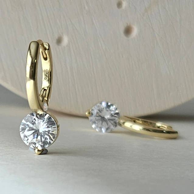 ROUND CUT CRYSTAL DROP HUGGIE EARRINGS - E-HT13053 for wholesale by HolyBang Jewels