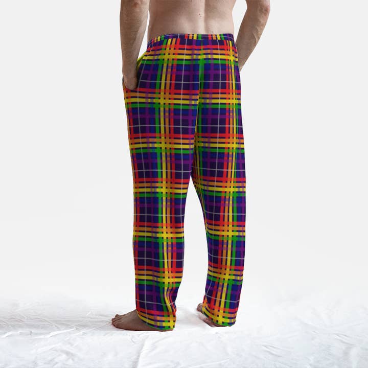 Ninja Ferret Art – wholesale Mjukis- och joggingbyxor – Dam – Rainbow/Aubergine Tartan Plaid Lounge Byxor