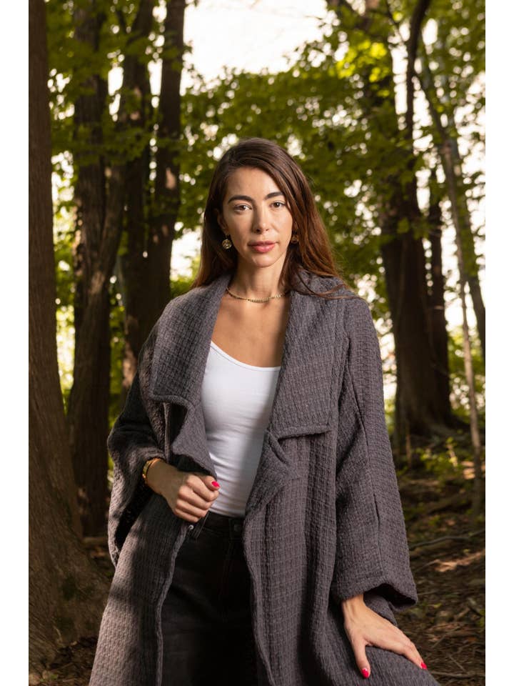 SAACHI - Wholesale Kimono - Women's - Comfy Oversized Waffle Knit Collared Jacket1