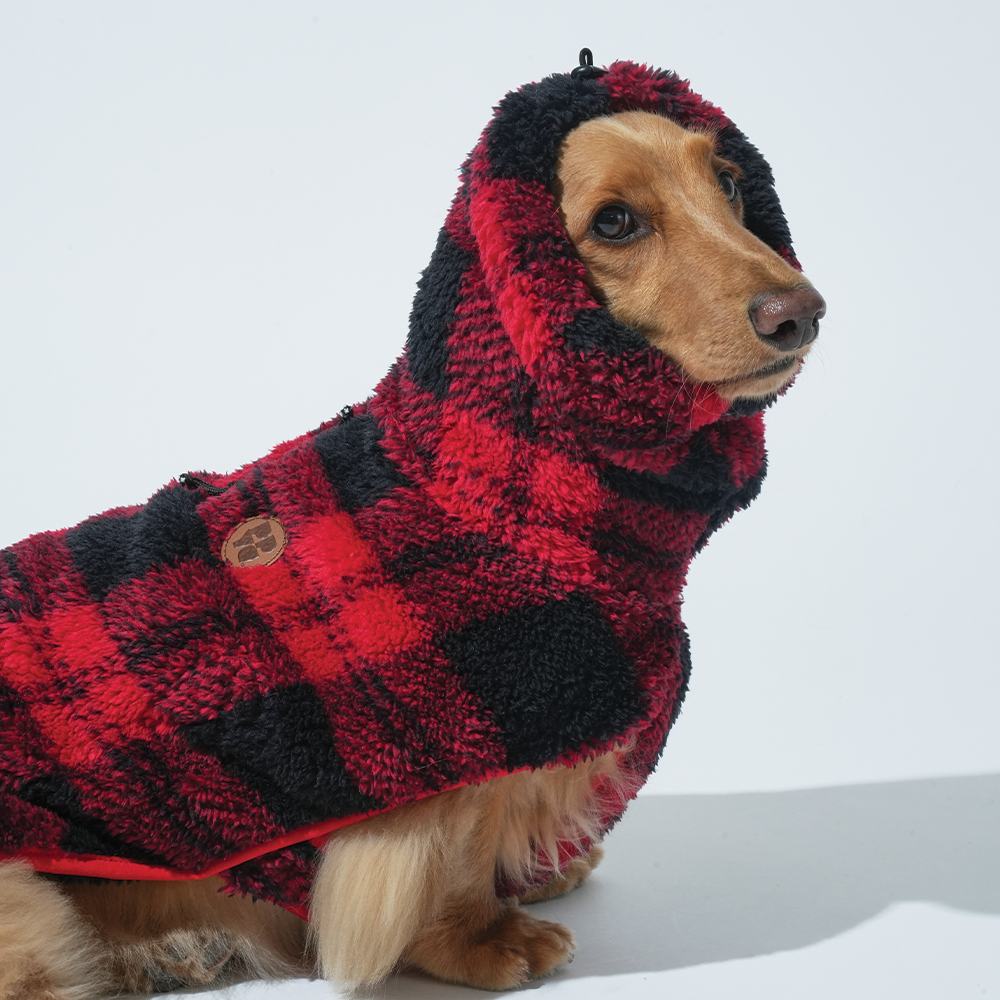 Puppy Gallery – Poncho para cão - Cão por atacado – Poncho de Padrão Xadrez em Fleece Chouchou6