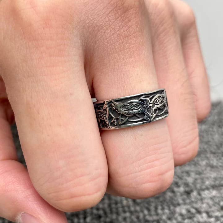 Mio Queena - Wholesale Band/Stacked Ring - Viking Eagle & Wolf Celtic Knot Stainless Steel Ring - MJ/MR