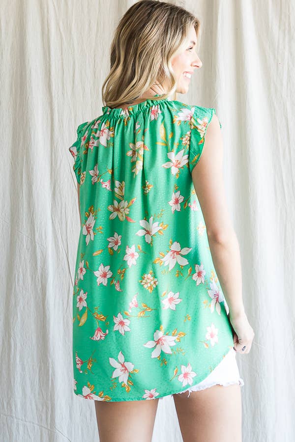 7th Ray - Wholesale Blouse - Women's - Boho Floral Ruffle Sleeve  Shirred Neckline Blouse T47938