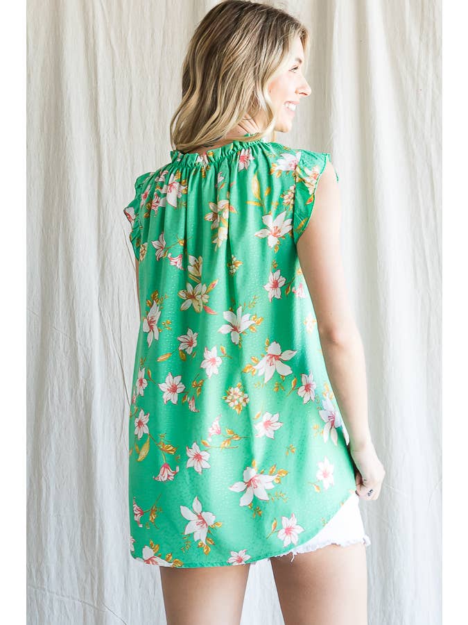 7th Ray - Wholesale Blouse - Women's - Boho Floral Ruffle Sleeve Shirred Neckline Blouse T47938