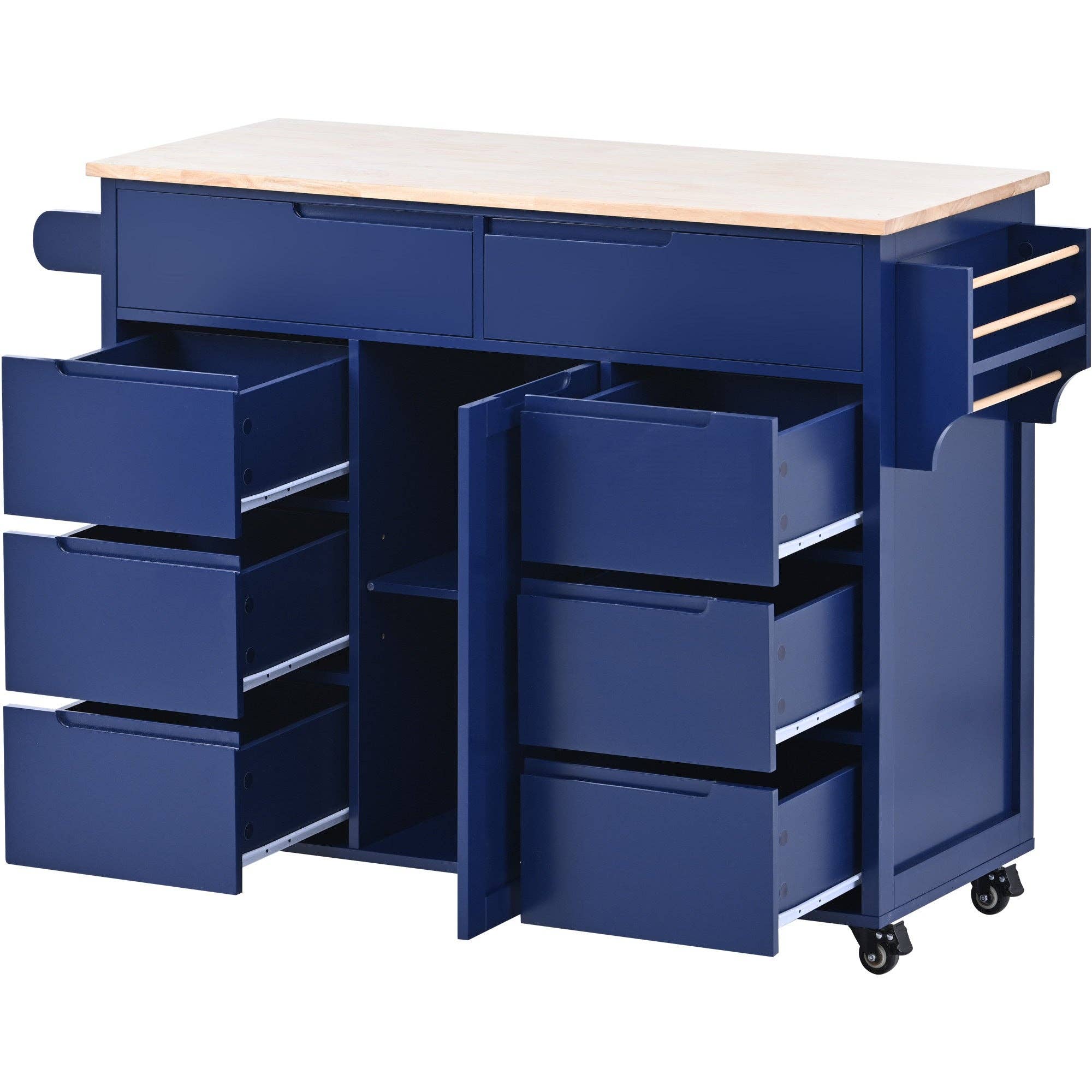 39F Inc. - Wholesale Kitchen Storage/Organizer - 53" Dark Blue Kitchen Island Cart with 8 Drawers & Wood 14