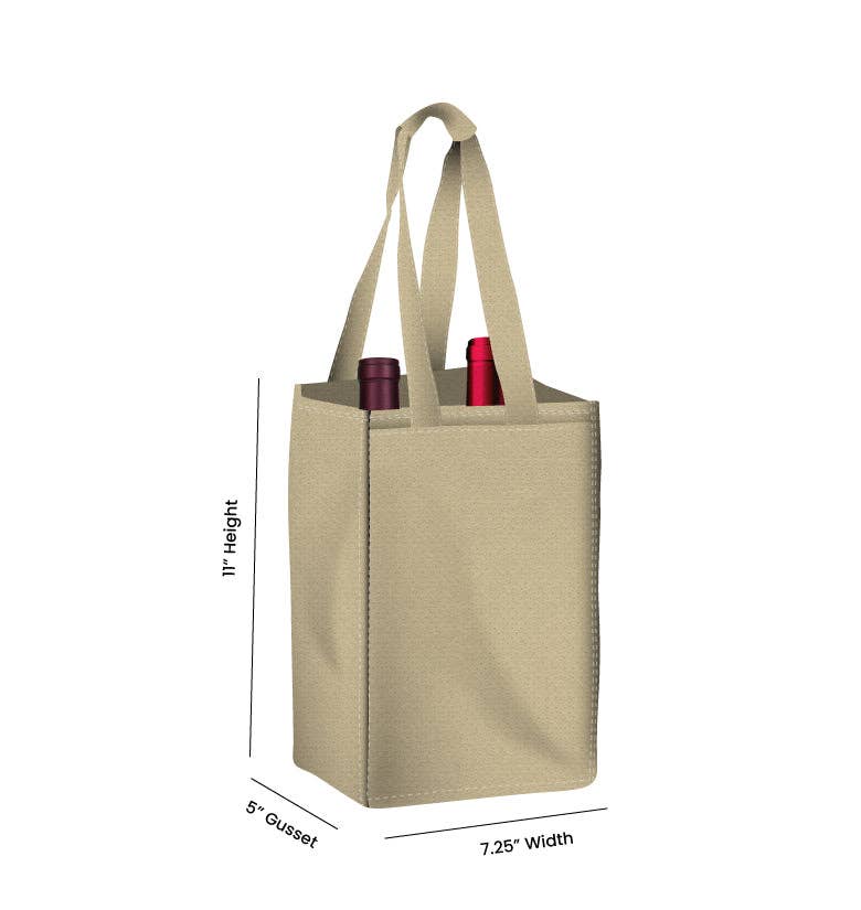 Non Woven Totes - Wholesale Wine Tote - Reusable 2-Bottle Wine Tote Bag-7.25x11x5 with Bottom Gusset | Custom Printed Wine Totes11
