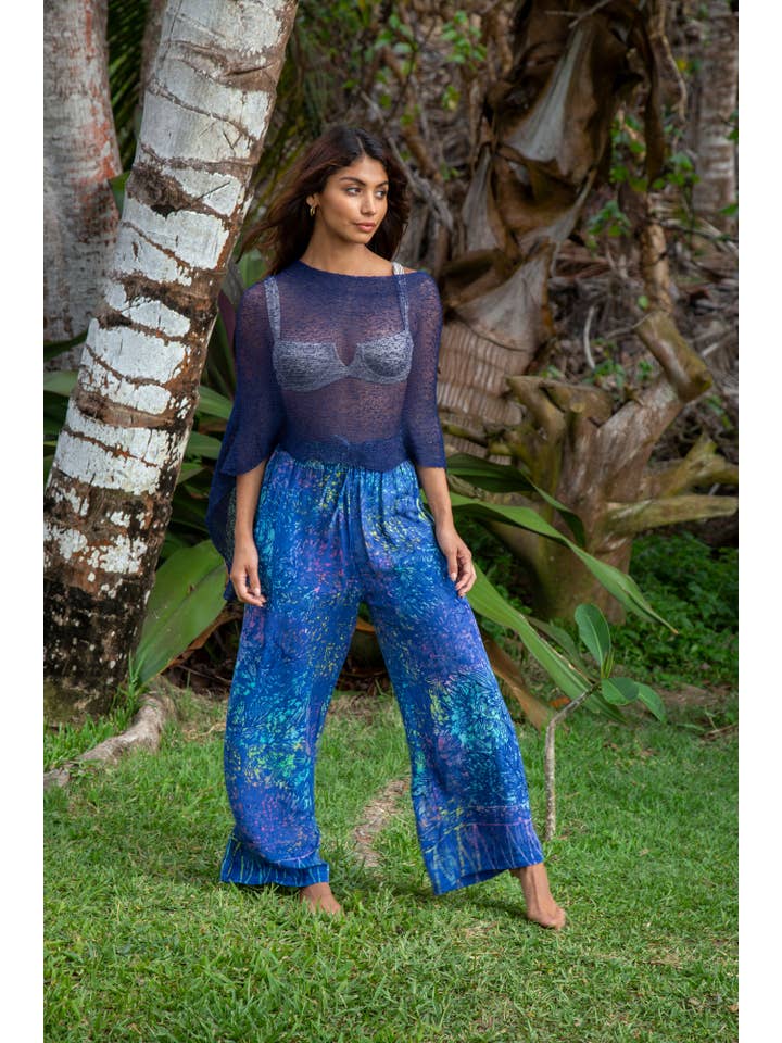 Bali Prema - Wholesale Poncho - Women's - Summer Knit Poncho Shawl- Boho Beach Cover for Dress in Denim Blue4