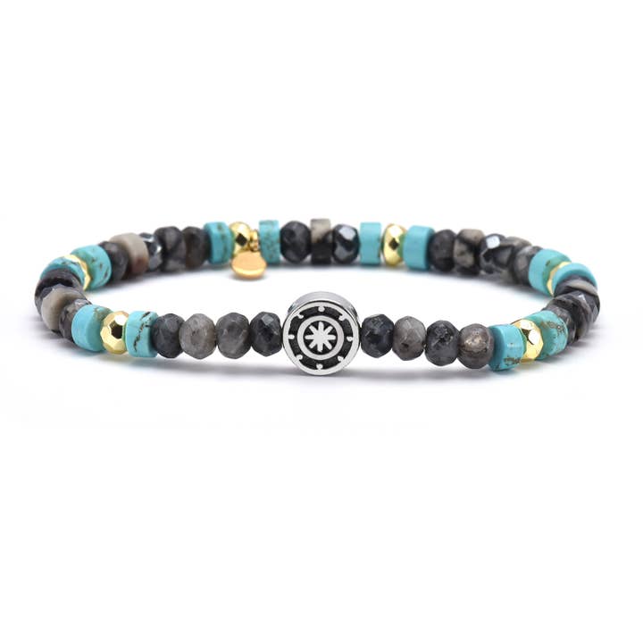 Rose des vents steel bracelet with faceted turquoise beads for wholesale by SIXTY STONES