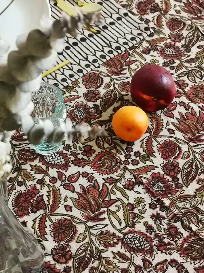 Nayda Diaries - Wholesale Tablecloth - Indian plaid Agra printed block print flower table tablecloth1