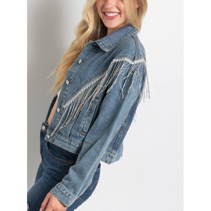 Coloring You - Wholesale Spijkerjack/spijkerjas - Dames - CROP SPIJKERJACK MET STRASDETAILS EN FRANJES 14