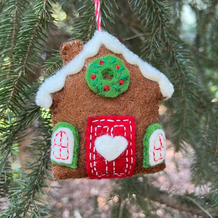 Ornaments 4 Orphans - Wholesale Ornament - Gingerbread House, Brown, Felt Wool Christmas Ornament1