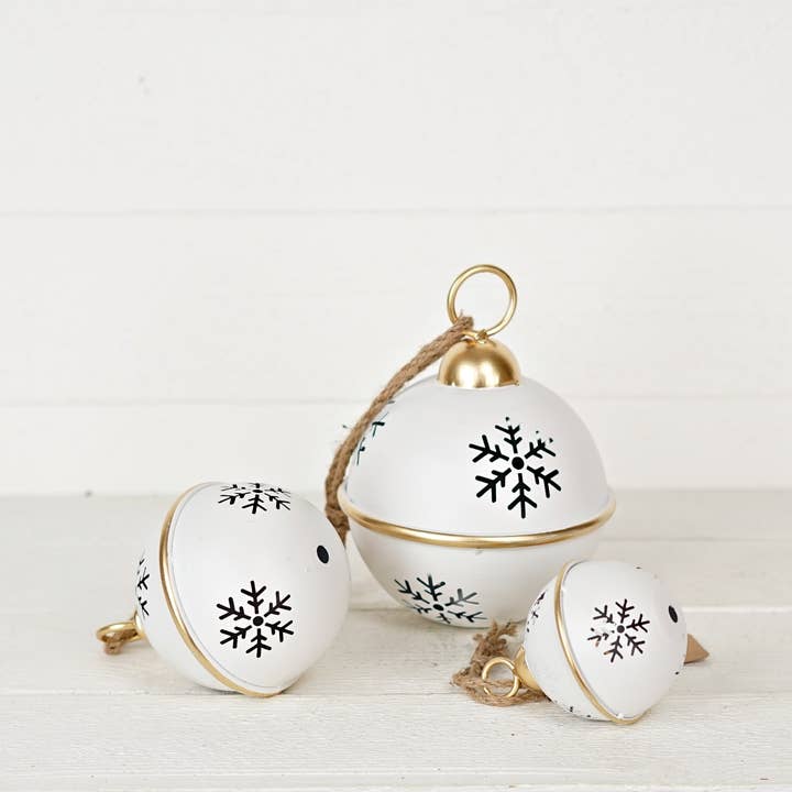 Impressive Enterprises, Inc. - Wholesale Ornament - 570533- 6.5inD White Jingle Bell w. Golden edge and Snowflak3