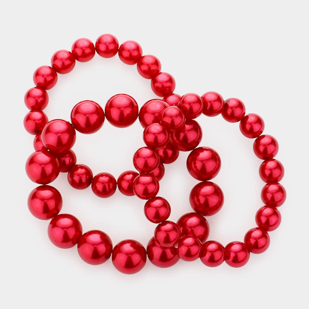 Sensibling Corp. – wholesale Beaded bracelet – 3PCS - Pearl Beaded Stretch Multi Layered Bracelets11