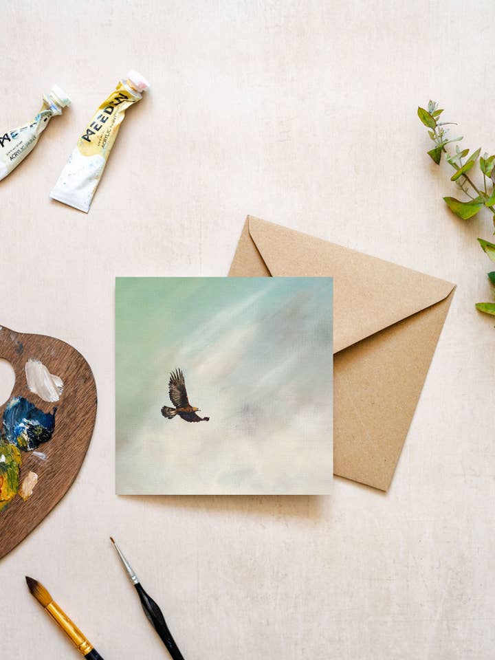 Golden Eagle Greetings Card - Luxury Textured Cardstock for wholesale by Portrait of Clouds