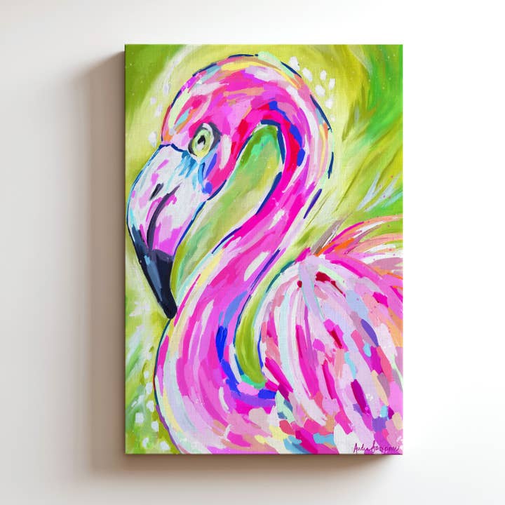 Flamingo Canvas Print - Coastal Nautical Beach Art Painting for wholesale by Audra Style
