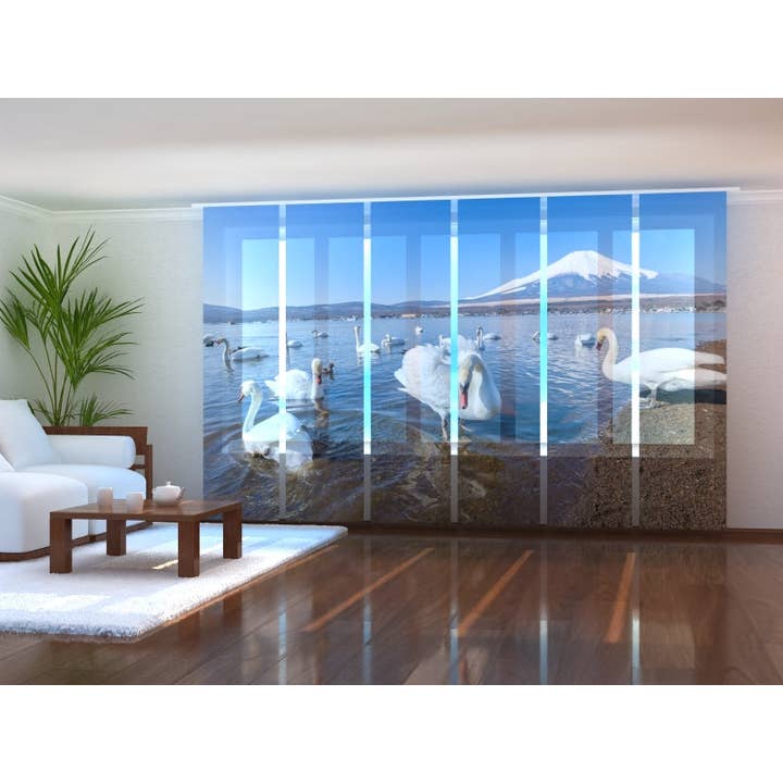 Lot de 6 rideaux à panneaux blancs et Fuji Swans pour la vente par IlyDecor