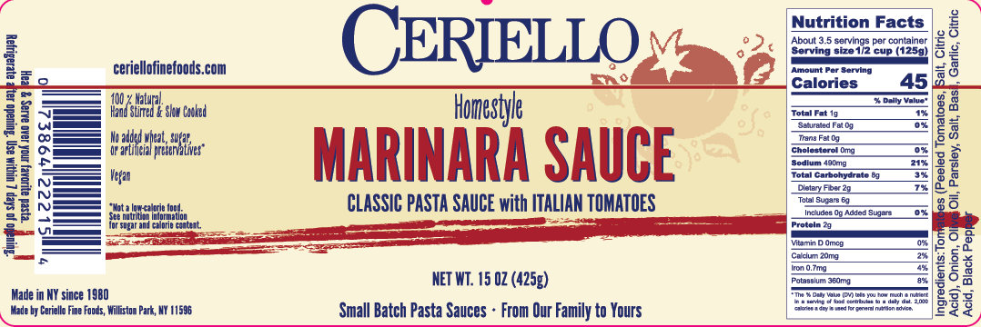 Ceriello Fine Foods - Wholesale Pasta Sauce - Ceriello Homemade Marinara Sauce1