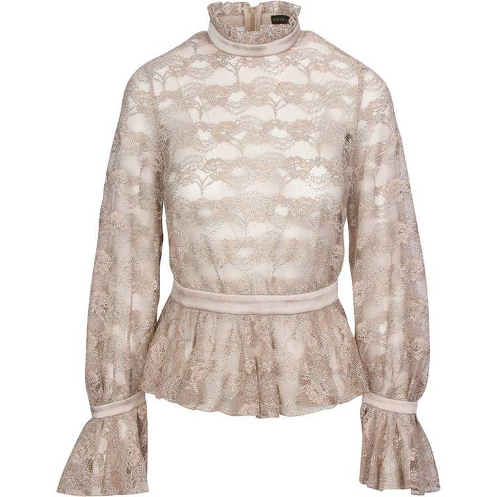 Nude Lace Ruffled Long sleeve blouse for wholesale by HottieandLord